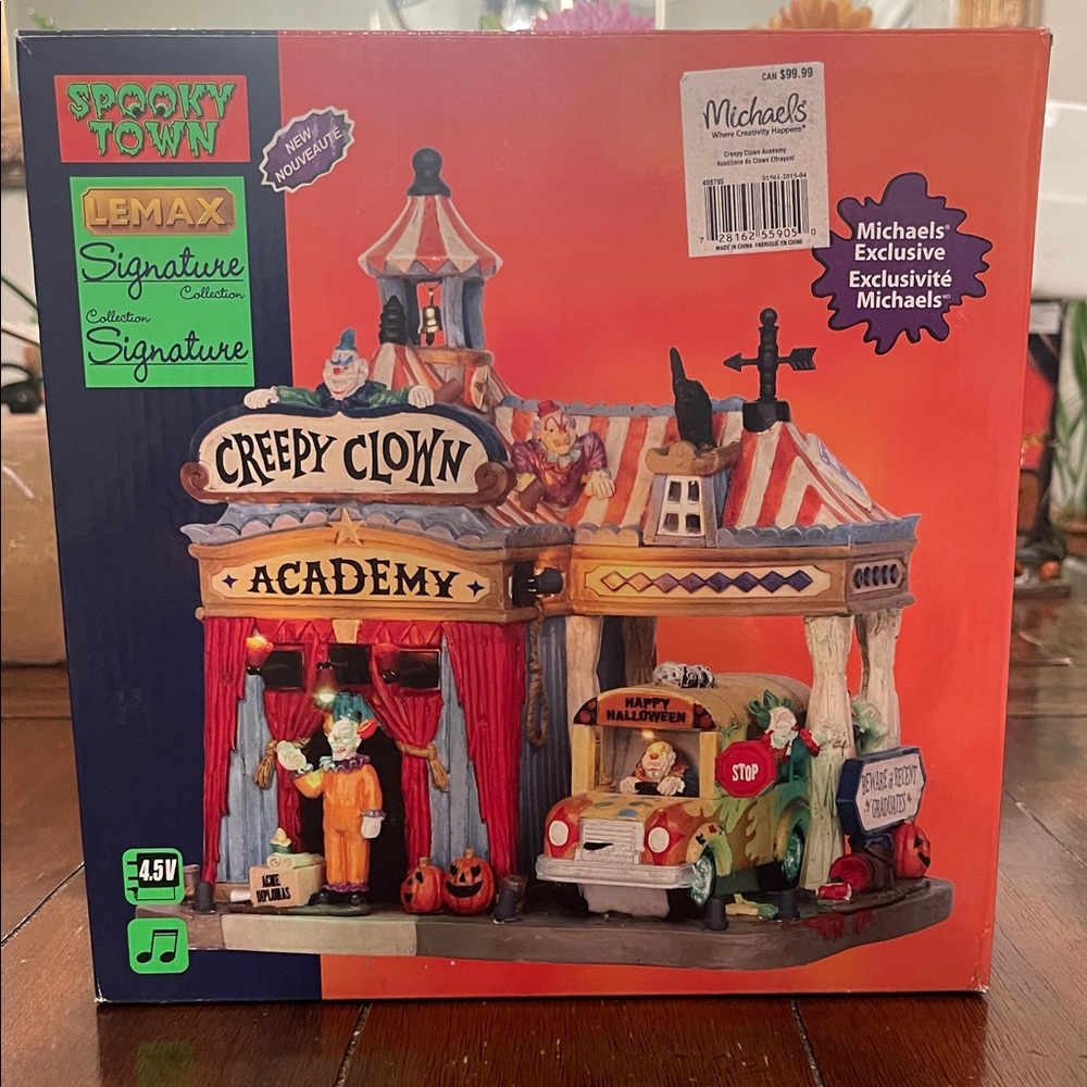 Lemax Spooky Town Creepy Clown Academy with Red and Orange Accents